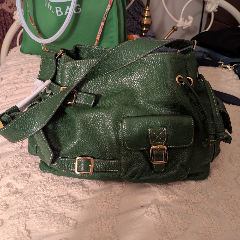 Maxx New York Green Pebbled Leather Shoulder Bag